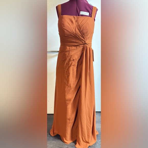 Cinnamon Orange A-Line Side Slit Chiffon Dress - Picture 1 of 9